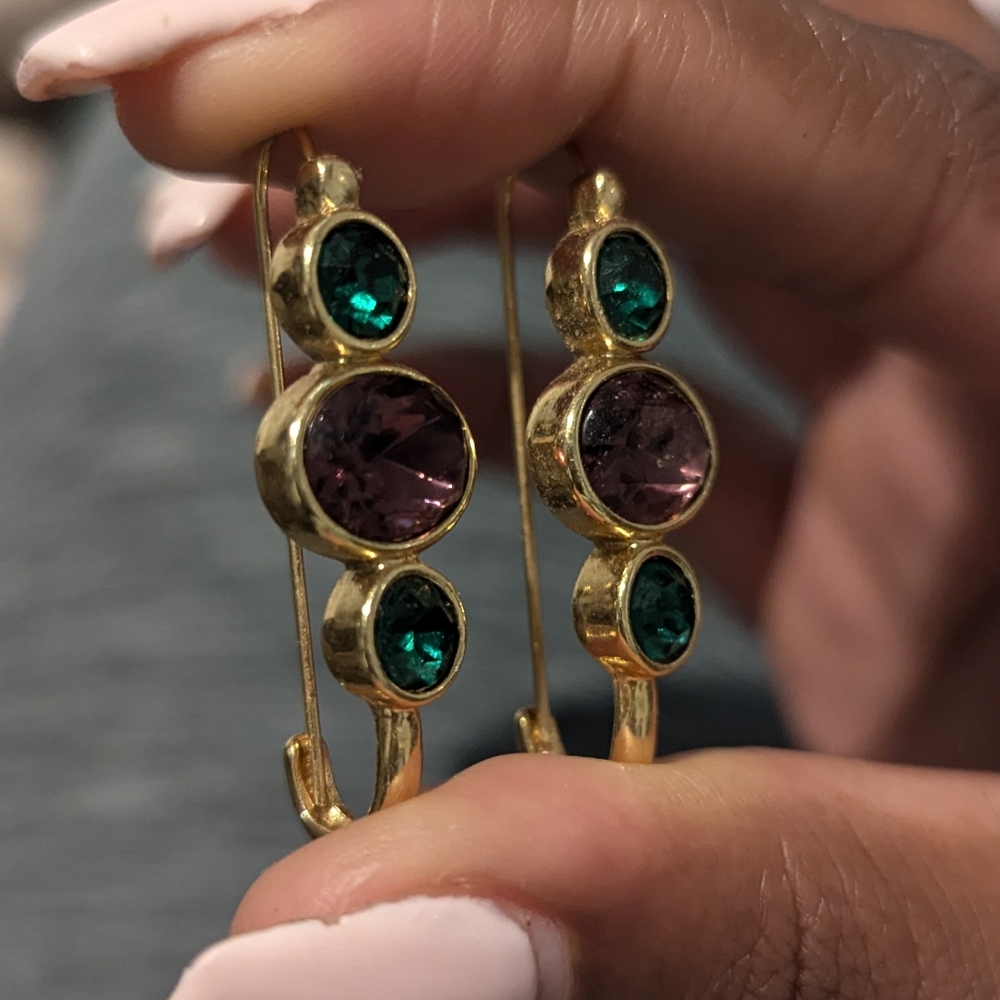 Amethyst and emerald earrings